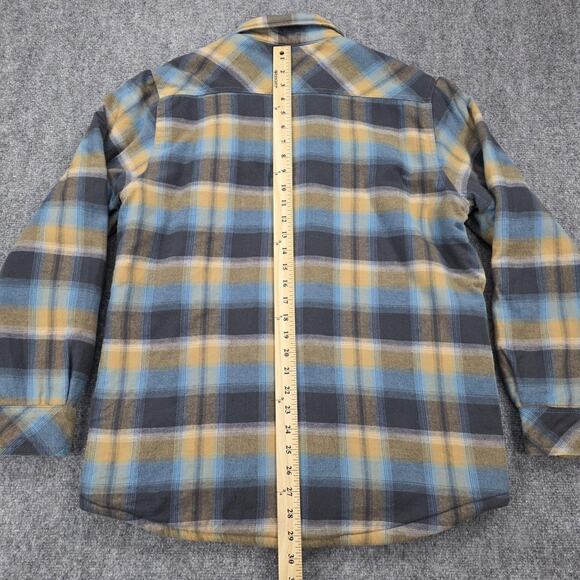 CQR Shirt Jacket Mens Small Blue Yellow Plaid Sherpa Lined Flannel Heavyweight - Picture 7 of 16